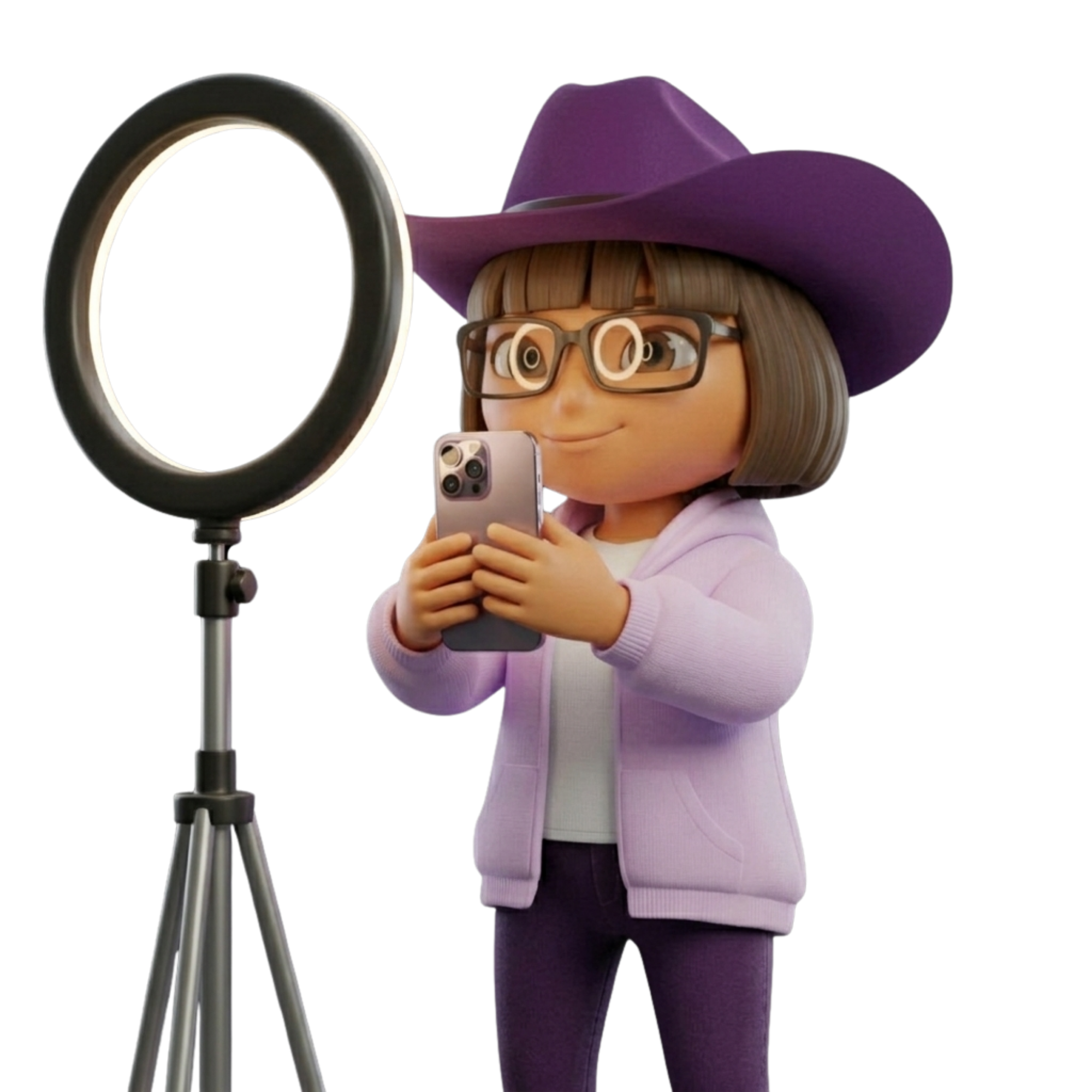 Dora filming TikTok ad content with ring light setup